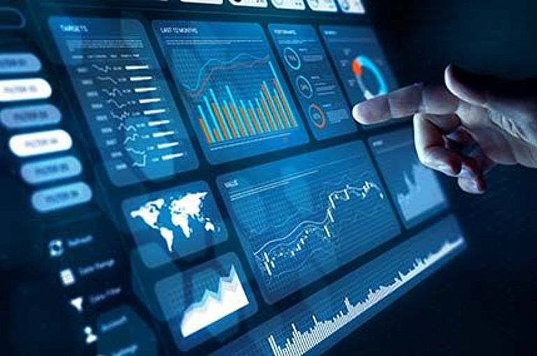 Digital dashboard with Key Figures Symbol: Digital dashboard displaying financial key figures.