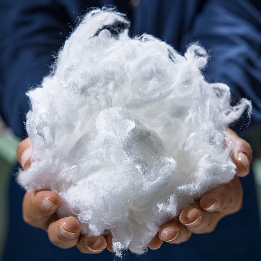Hands hold viscose